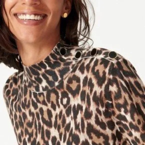 J.CREW Silk-blend shoulder-button sweater in‎ leopard animal print AR952 Small - Picture 5 of 7